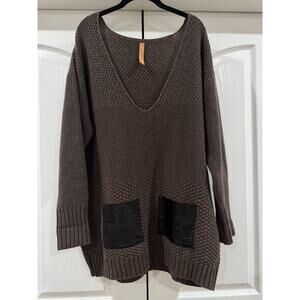 Celtic & Co WOOL Sweater V-Neck women's XL/XXL with pockets brown tunic READ
